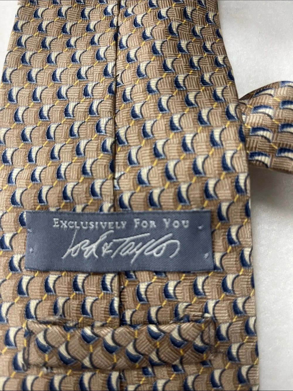 Lord & Taylor Brown and Navy Geometric Silk Tie